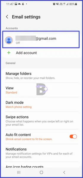 Select samsung email account