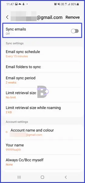 Sync emails samsung email