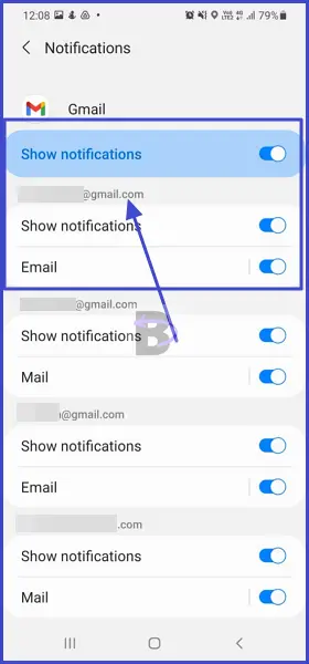 System notification settings for gmail