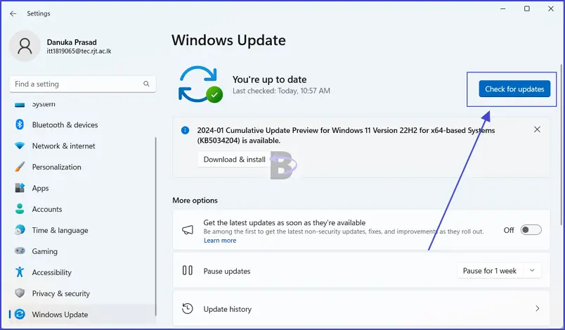 Check for updates - windows 11