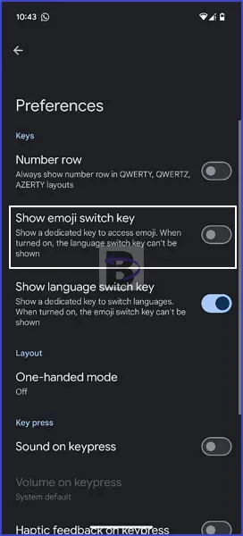 Gboard preferences - show emoji switch key